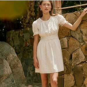 NWT J. Crew Button Front Eyelet Cream Mini Dress 8